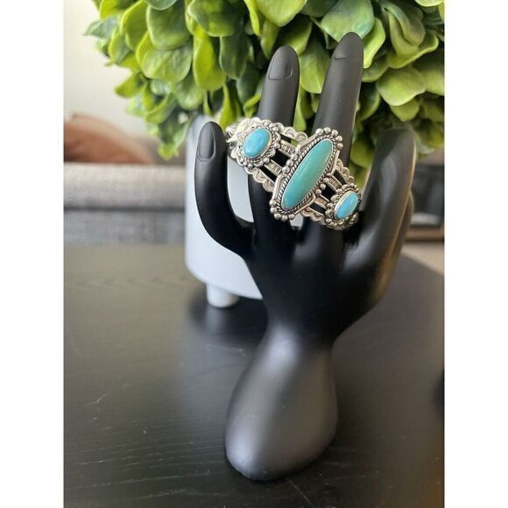 Vintage 1960's Bell Trading Post Sterling & Turquoise Cuff Bracelet - Picture 1 of 14